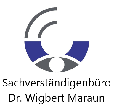 dreiviertel Kreis blau-grau mit Beschriftung Sachverständigenbüro Dr. Wigbert Maraun