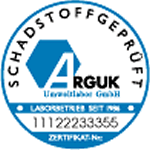 Das Bild zeigt das runde Logo des Labels: "ARGUK-Schadstoffgeprüft"